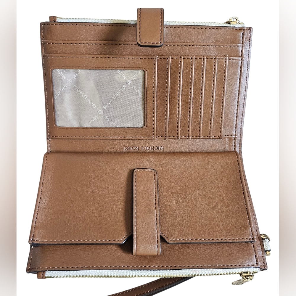 Michael Kors Brown Double Zip Clutch Wristlet with Gold-Tone Hardware, Like New - Picture 6 of 9